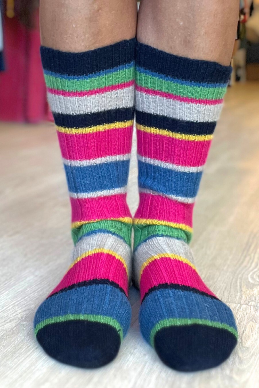 Accessories Snapdragon Designs | Cashmere Cabin Socks- Dark Multi Stripe