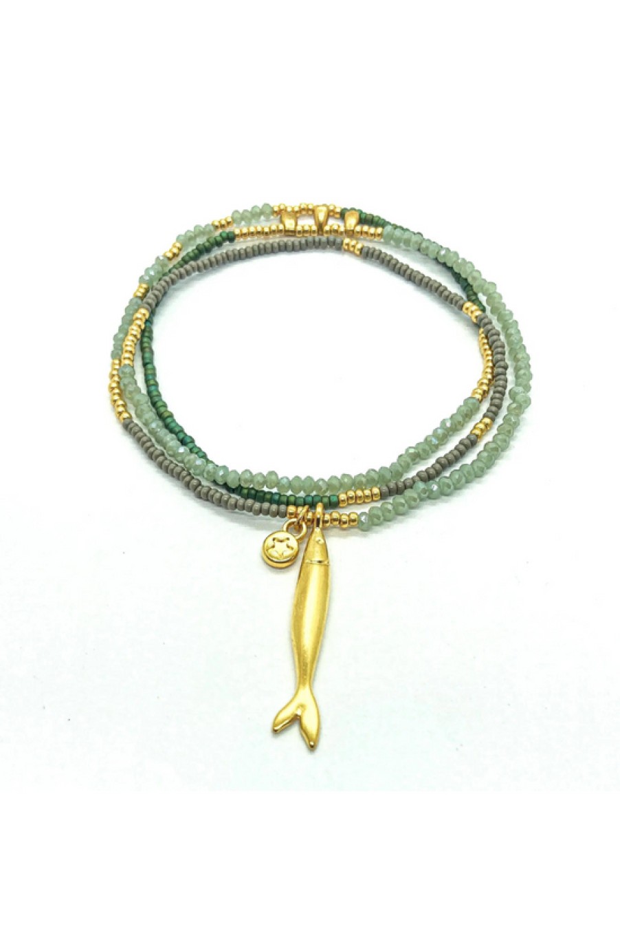 Jewelry The Makery Collection | The Makery, Loopstring Necklace- Sage, Grey With Gold Fish