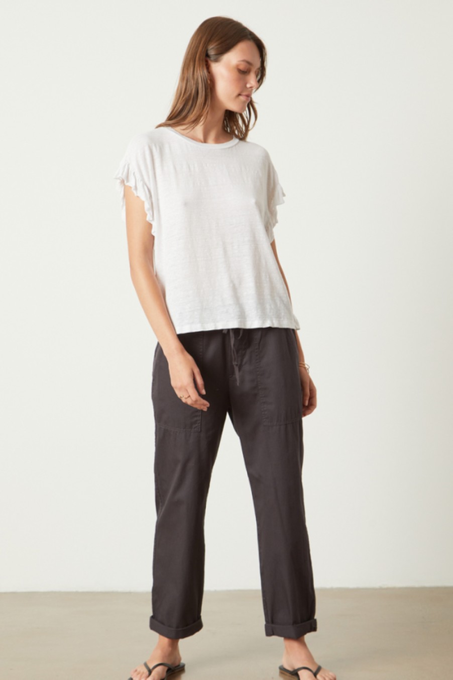 Clothing Velvet | Velvet, Alana Linen Knit S/S Ruffle