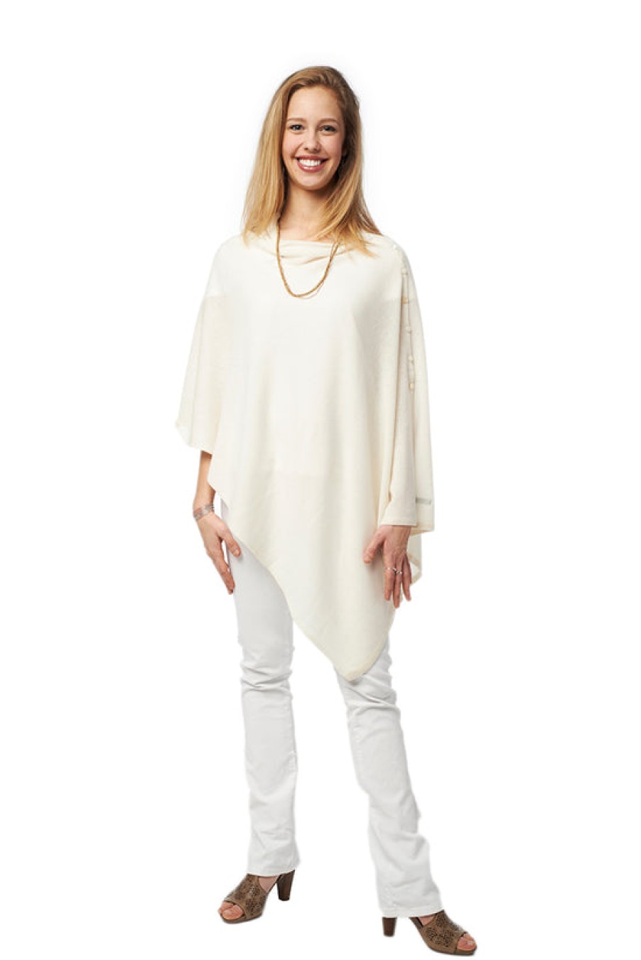 Clothing Snapdragon Designs | Cashmere Button Poncho- Neutrals