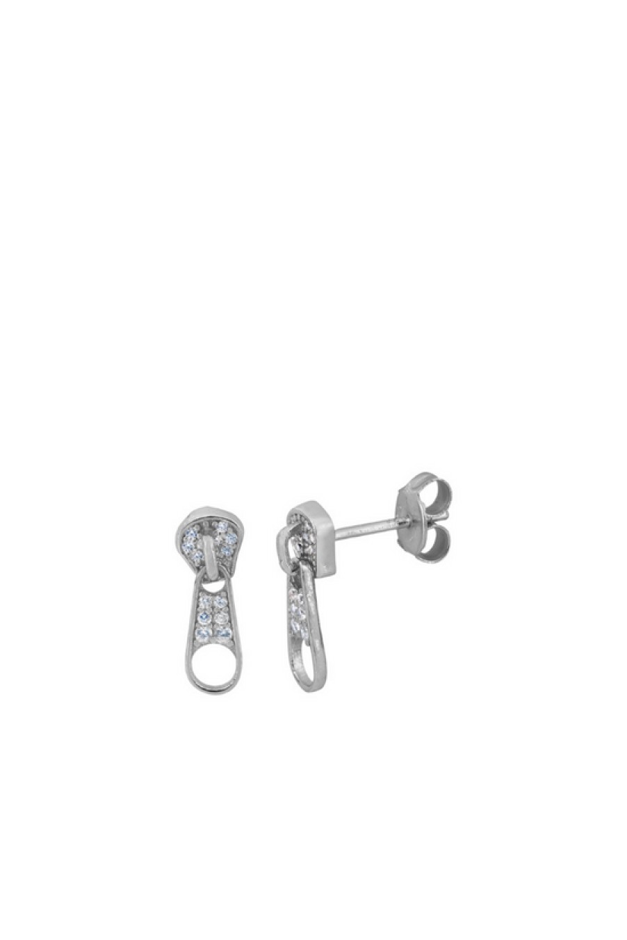 Jewelry Bamiyan | Silver Zipper Stud Earrings With Cubic Zirconia