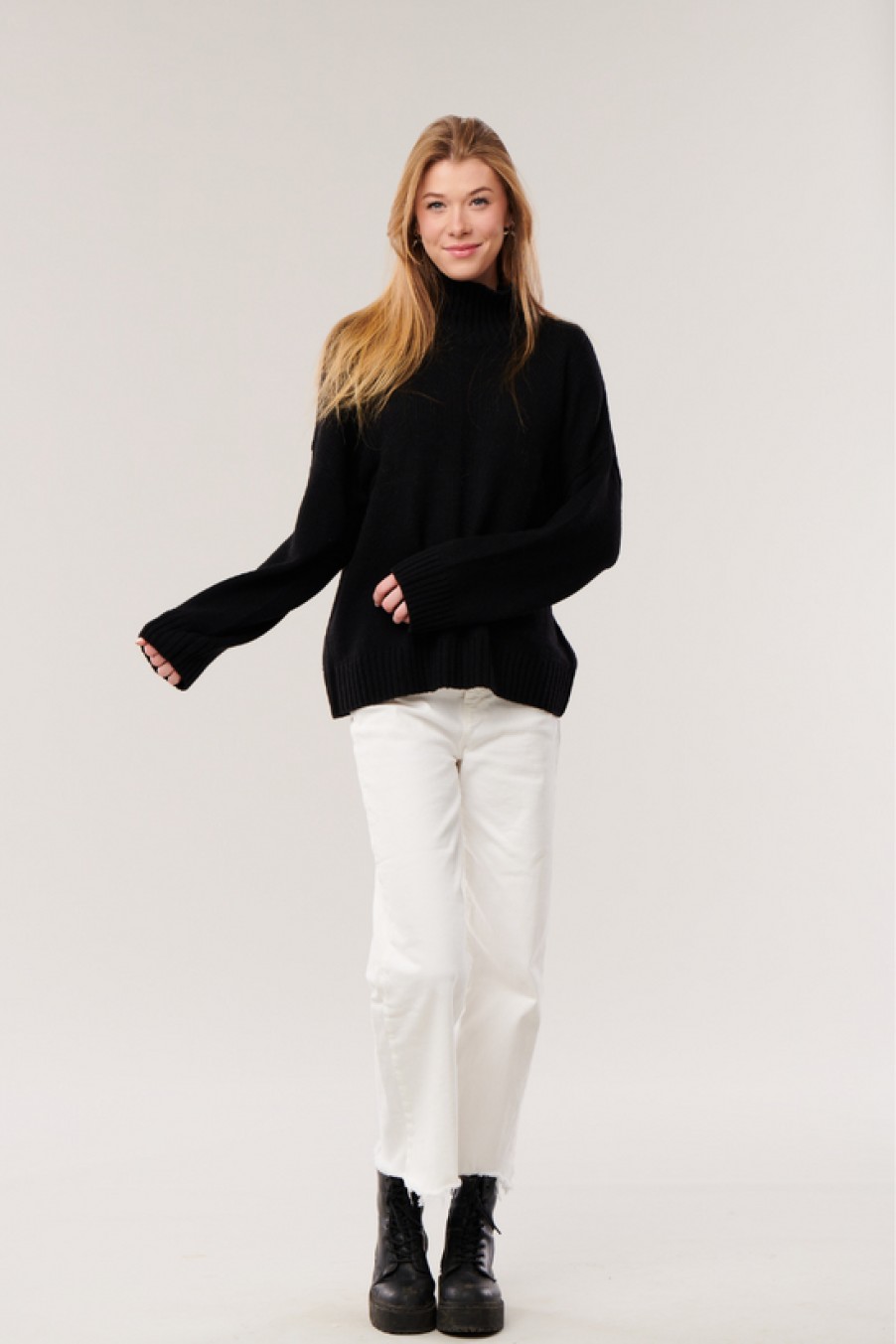 Clothing Snapdragon Designs | Cashmere T-Neck Sweater- Black