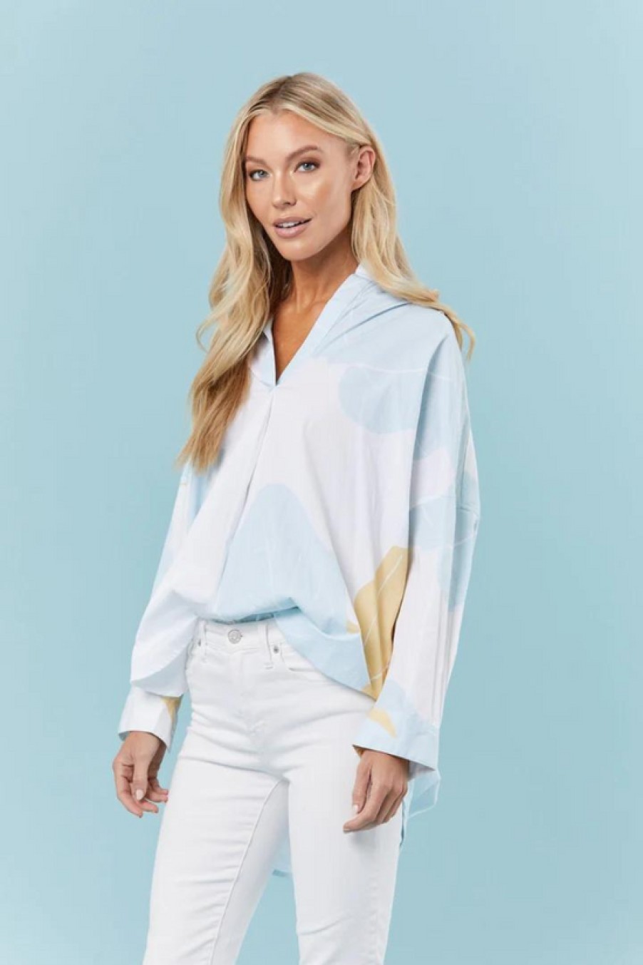 Clothing Sheridan French | Sheridan French, Frankie Shirt- Soft Blue Palms