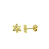 Jewelry Bamiyan | Gold Floral Stud Earrings With Cubic Zirconia