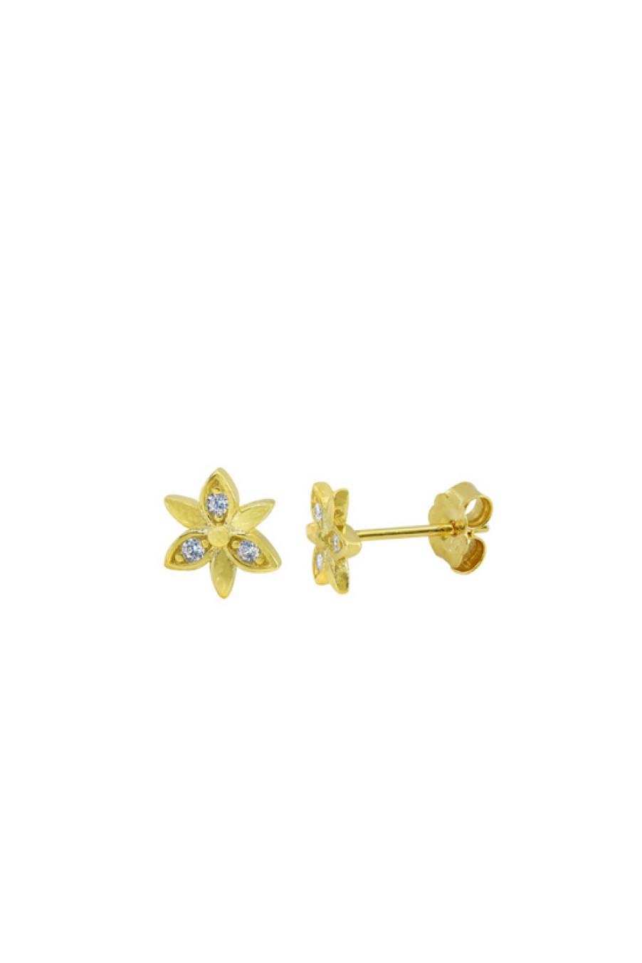 Jewelry Bamiyan | Gold Floral Stud Earrings With Cubic Zirconia