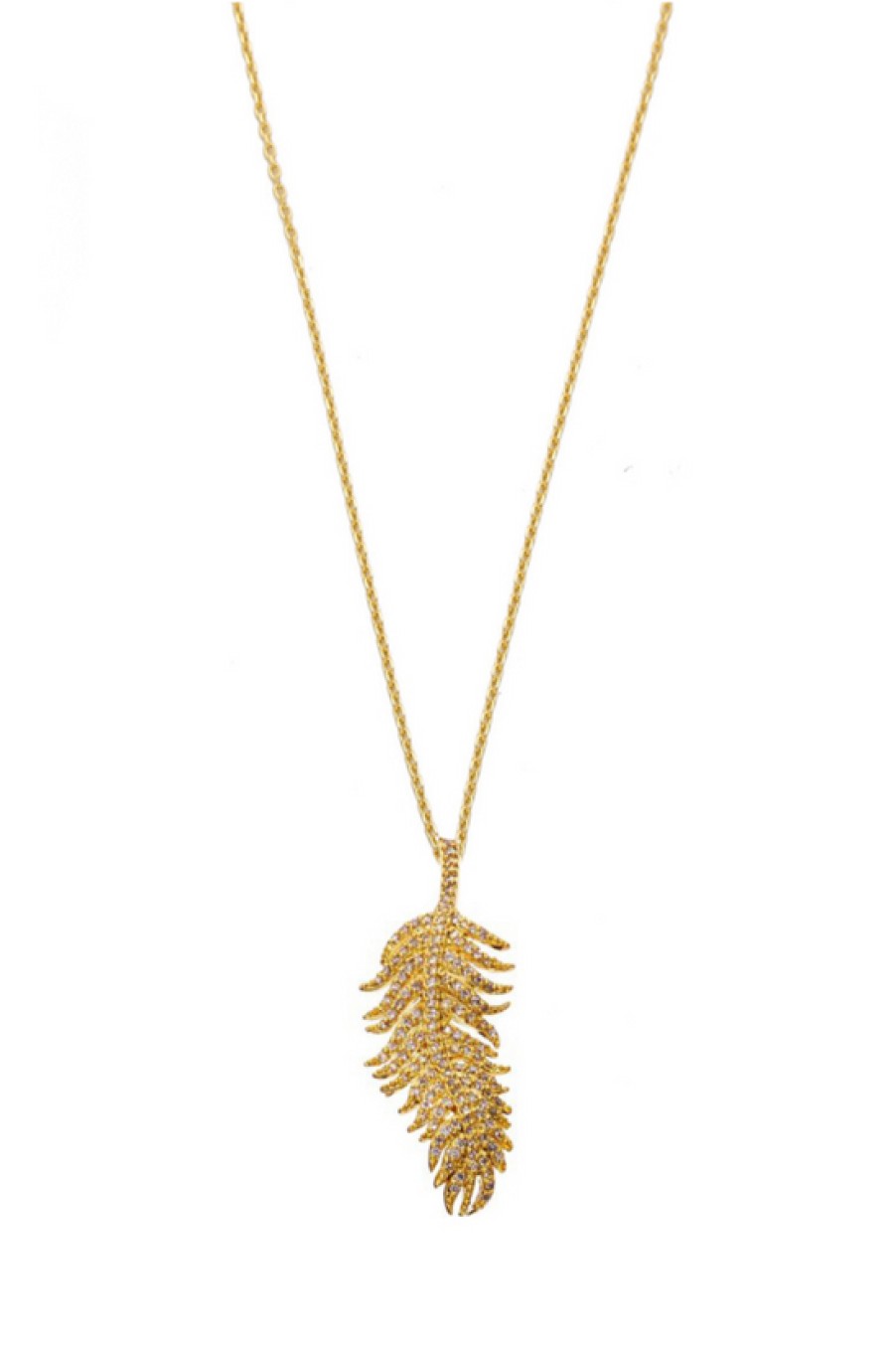 Jewelry TAI | Tai, Simple Gold Chain Necklace With Cubic Zirconia Feather