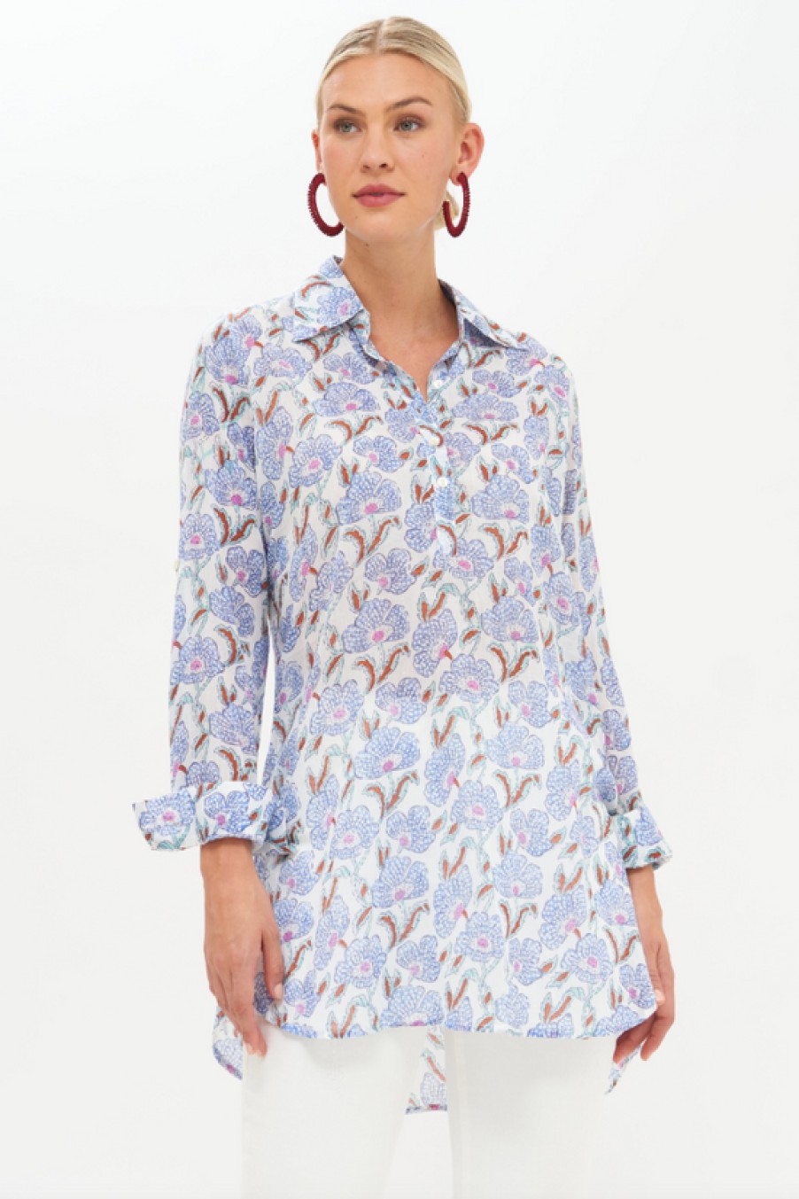 Clothing Oliphant | Oliphant, Long Collar Top- Blue Lucia