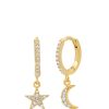 Jewelry TAI | Tai, Gold Star & Moon Pave Huggie Earrings