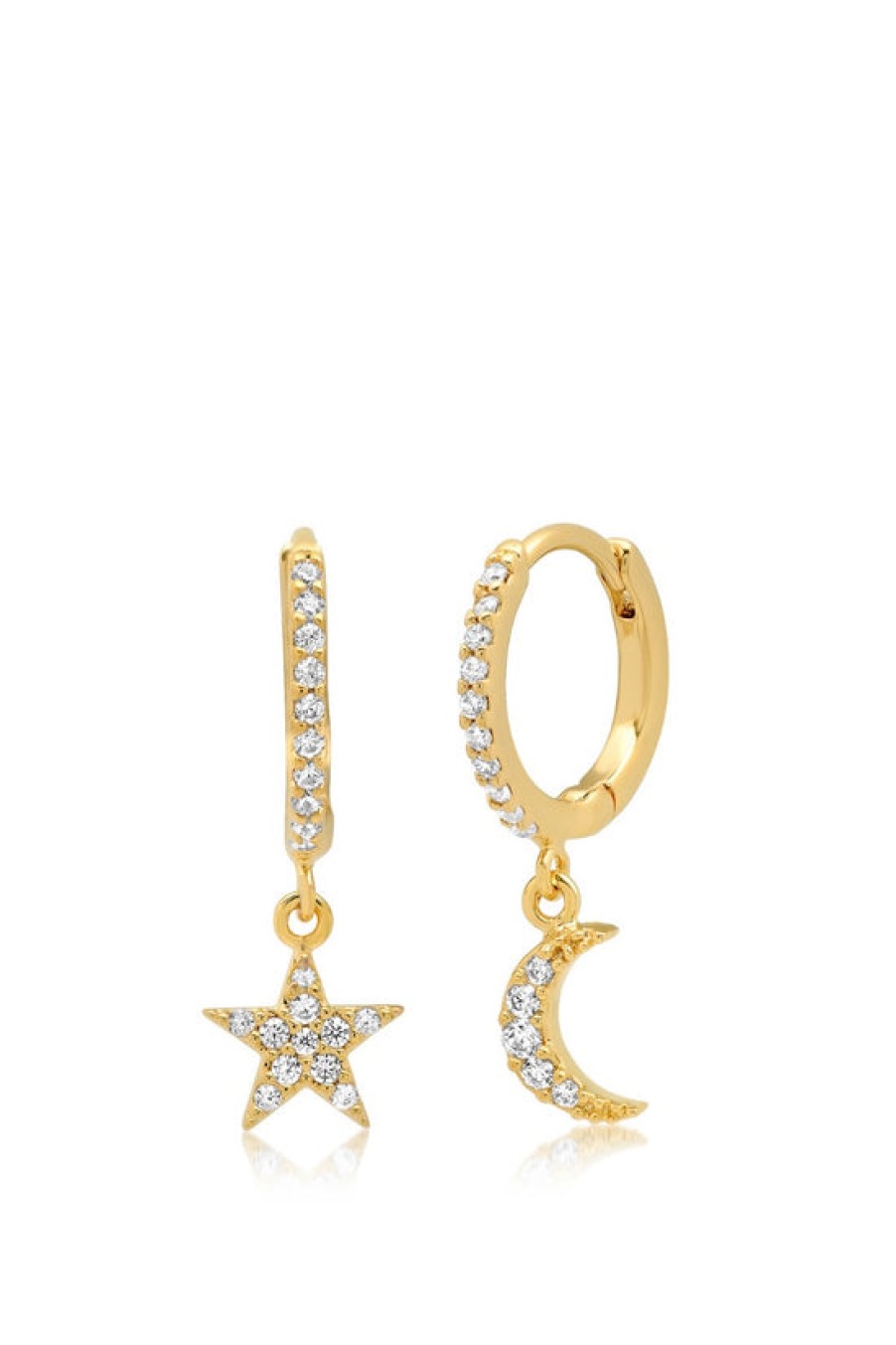 Jewelry TAI | Tai, Gold Star & Moon Pave Huggie Earrings