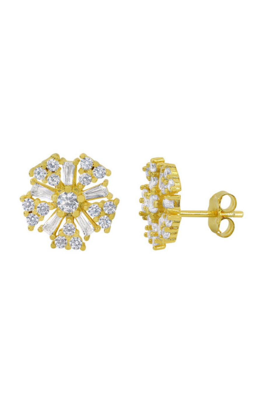 Jewelry Bamiyan | Gold 5-Petal Flower Stud Earrings With Cubic Zirconia