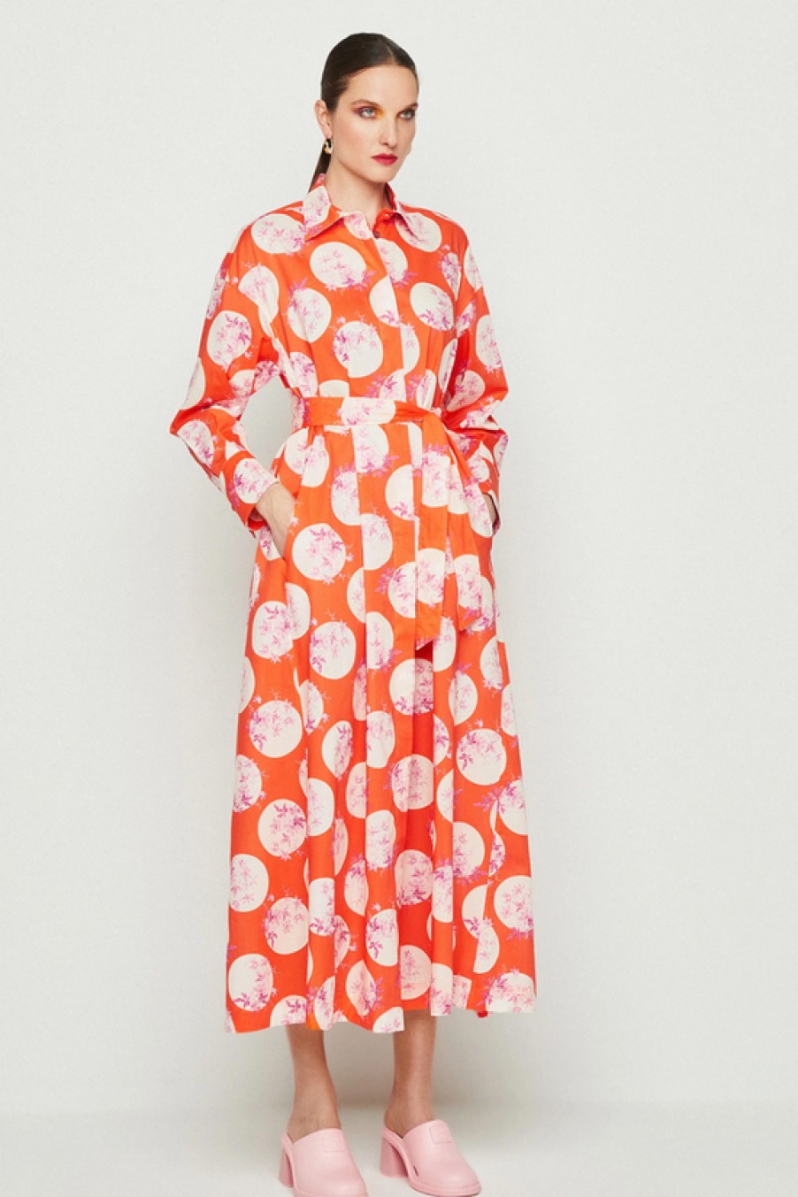 Clothing Mirto | Mirto, Orange Print Shirt Dress