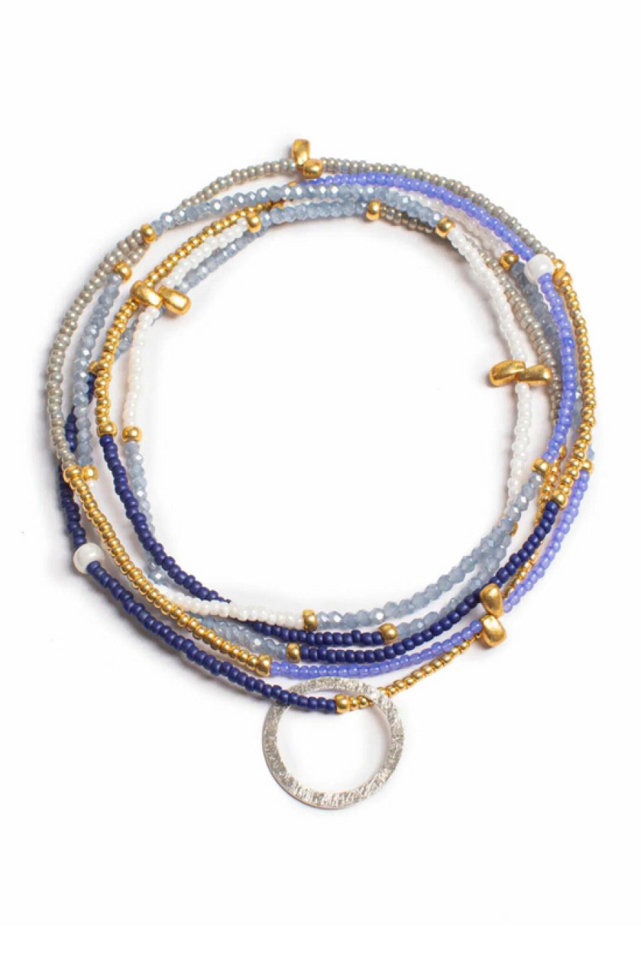 Jewelry The Makery Collection | The Makery, Handmade Beaded Heartstring Necklace- Navy, Jacaranda Blue, Lavender