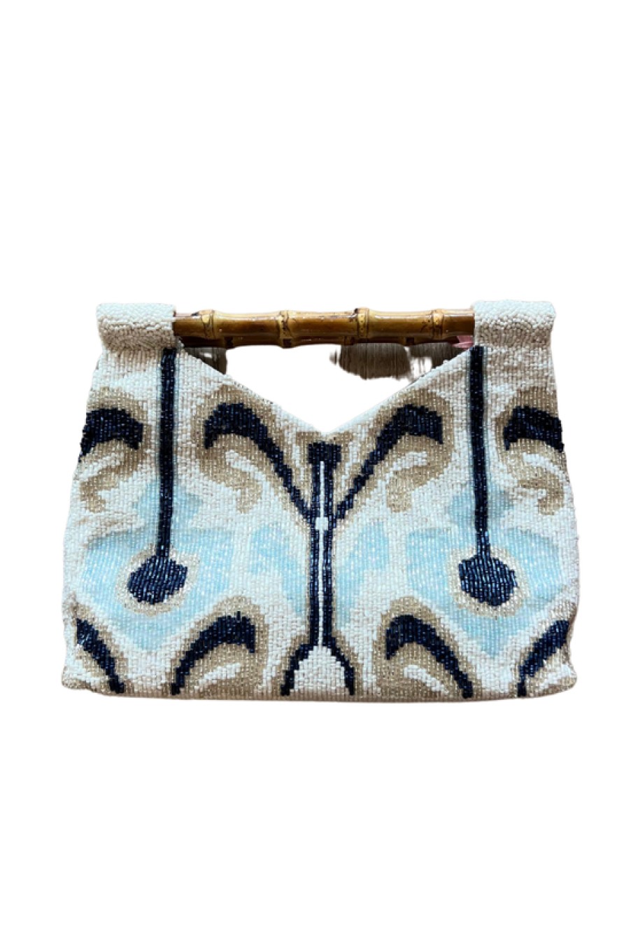 Accessories Tiana | Tiana, Beaded Cut Out Bamboo Handle Bag- Ivory/Navy/Light Blue/Silver