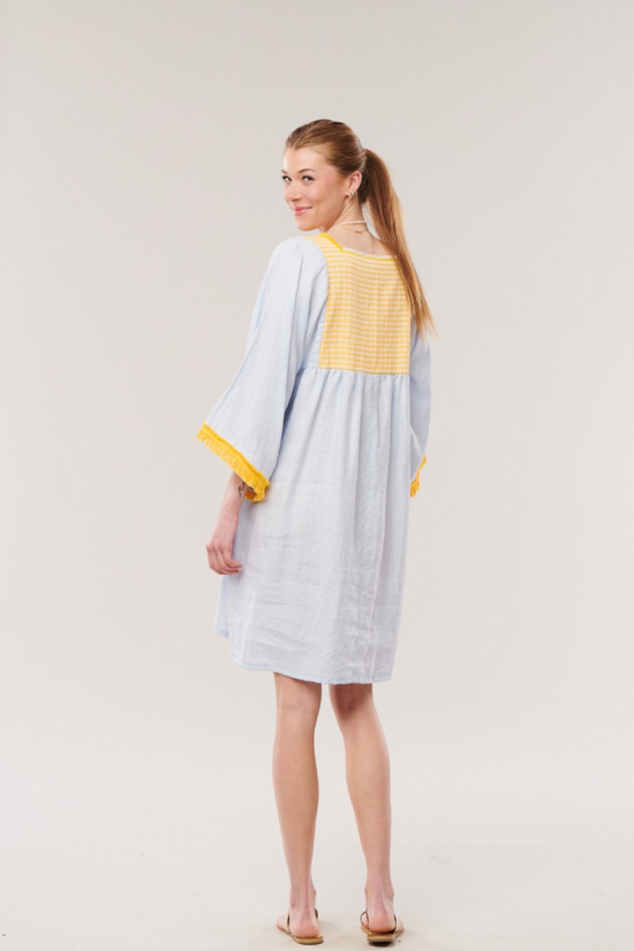 Clothing Nina Leuca | Nina Leuca, Desy Dress- Light Blue With Yellow Embroidery