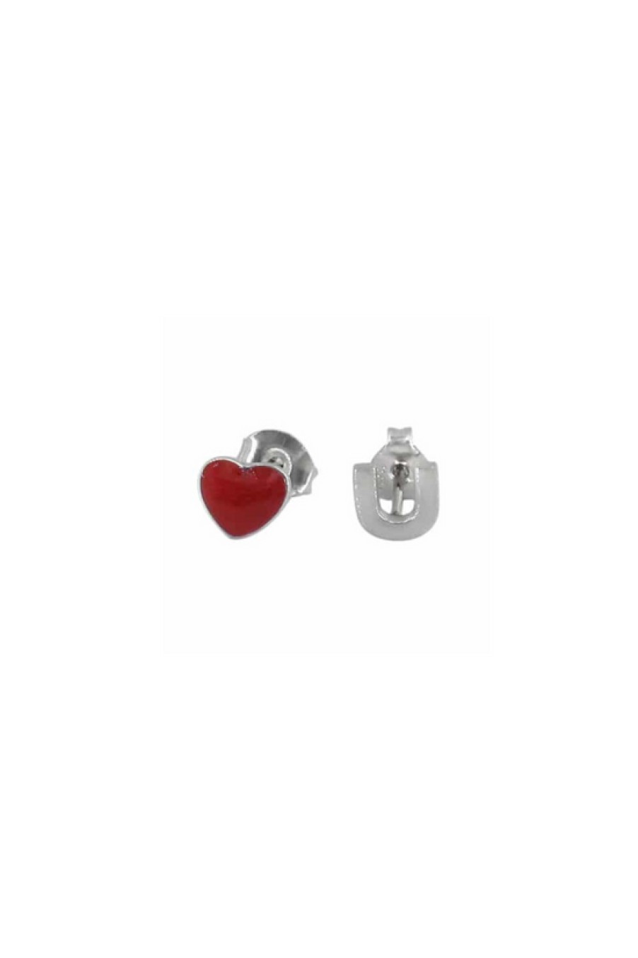 Jewelry Bamiyan | Silver U And Red Heart Earrings Set