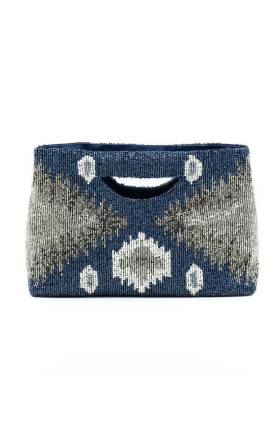 Accessories Tiana | Tiana, Beaded Cut Out Handle Bag- Navy/Silver/Pewter/Ivory