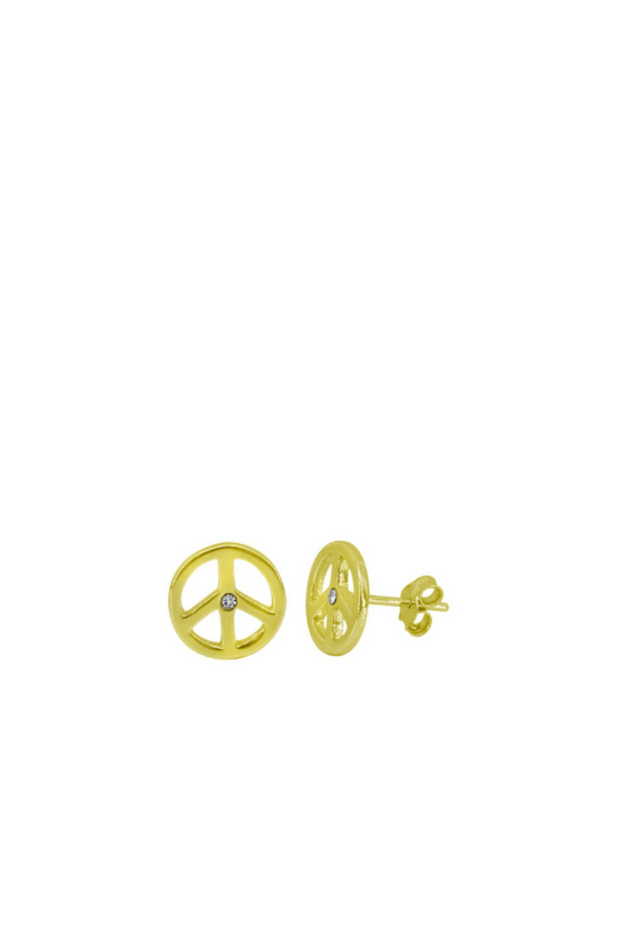 Jewelry Bamiyan | Gold Peace Sign Stud Earrings With Cubic Zirconia