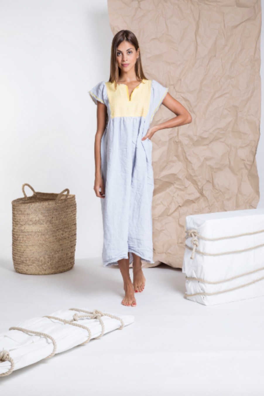 Clothing Nina Leuca | Nina Leuca, Jilly Dress- Light Blue With Yellow Embroidery