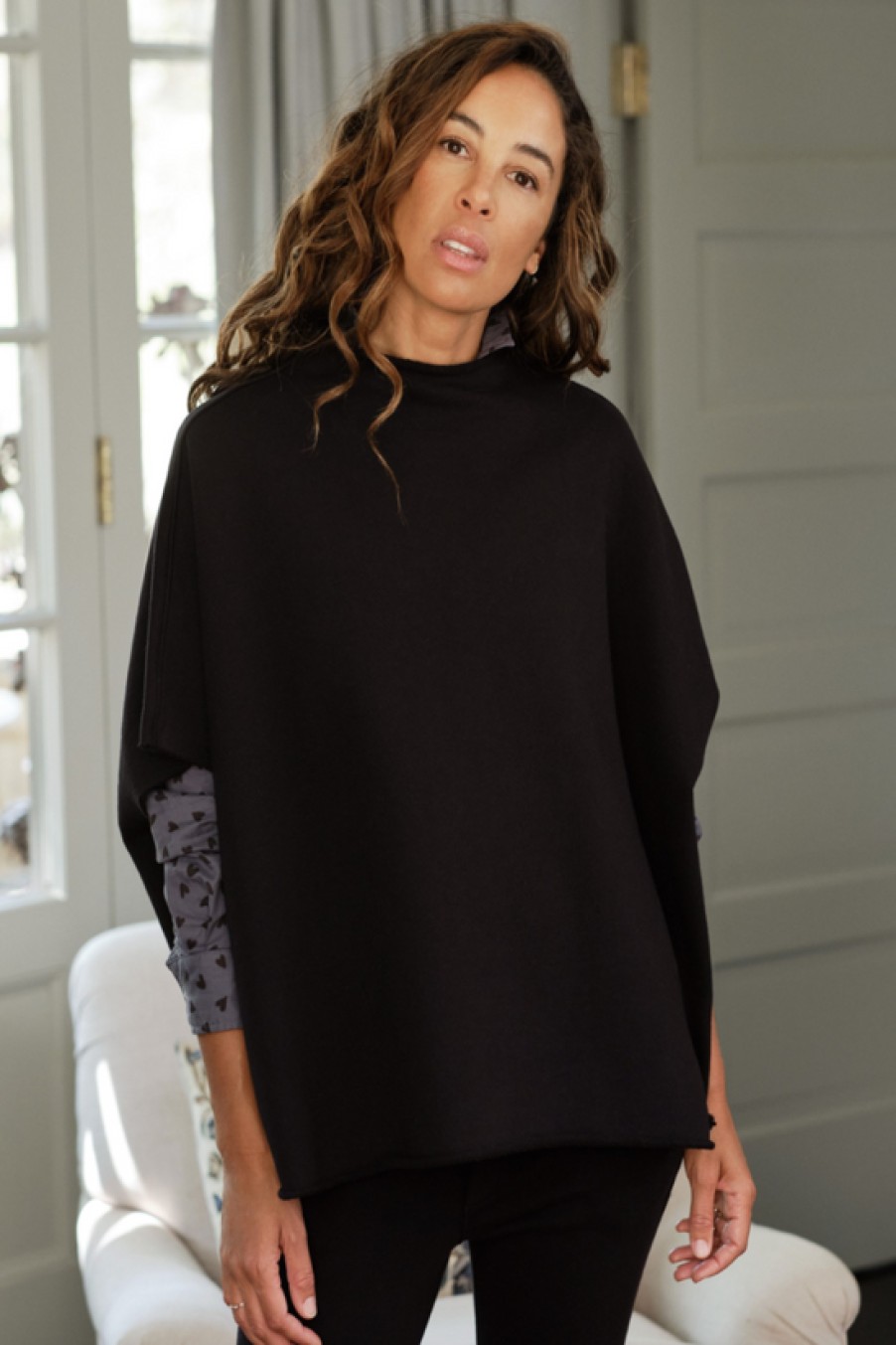 Clothing Frank u0026 Eileen | Frank & Eileen, Audrey Funnel Neck Capelet- Black