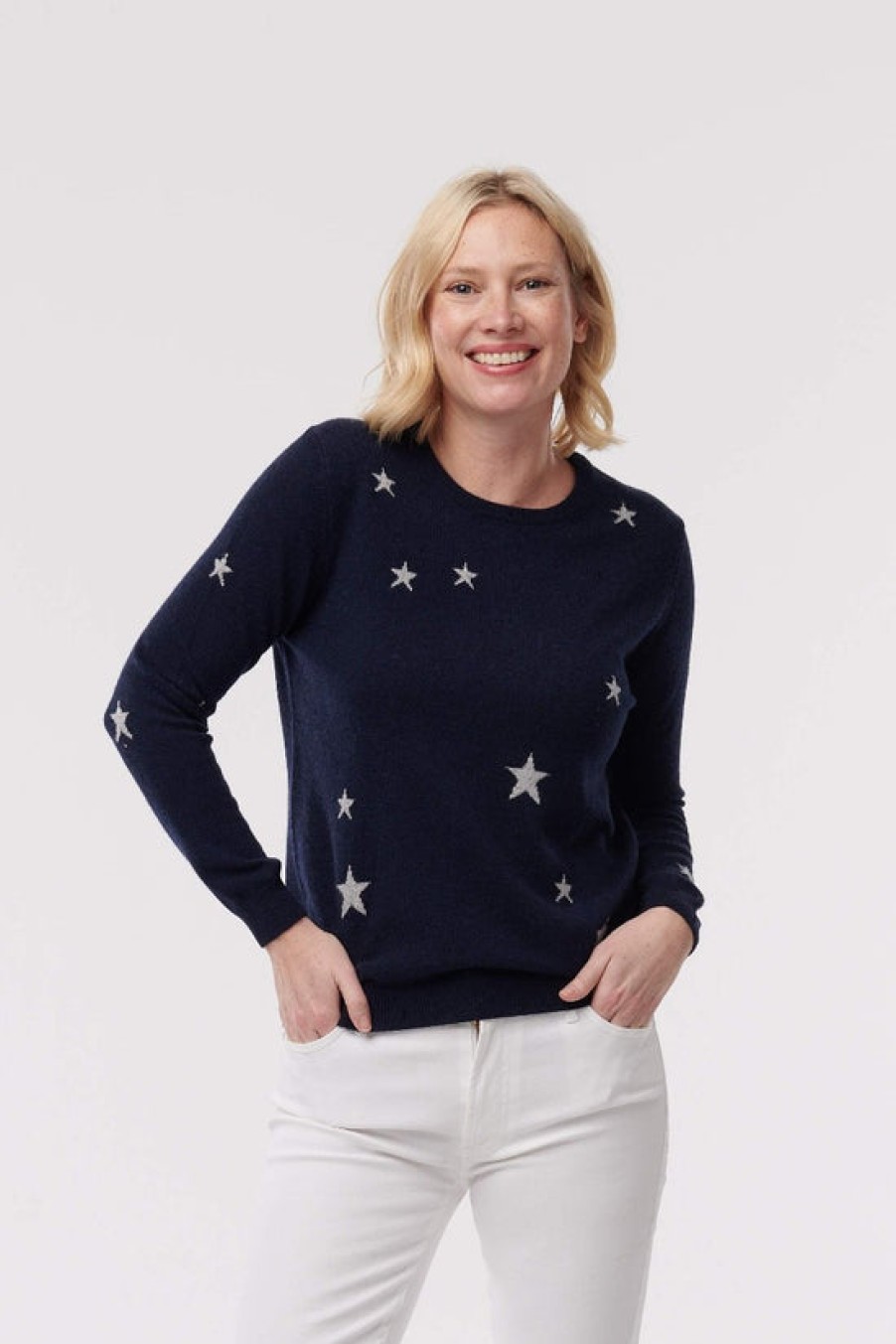 Clothing Snapdragon Designs | Cashmere Metallic Star Sweater- Navy