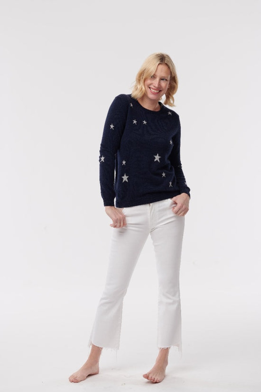 Clothing Snapdragon Designs | Cashmere Metallic Star Sweater- Navy