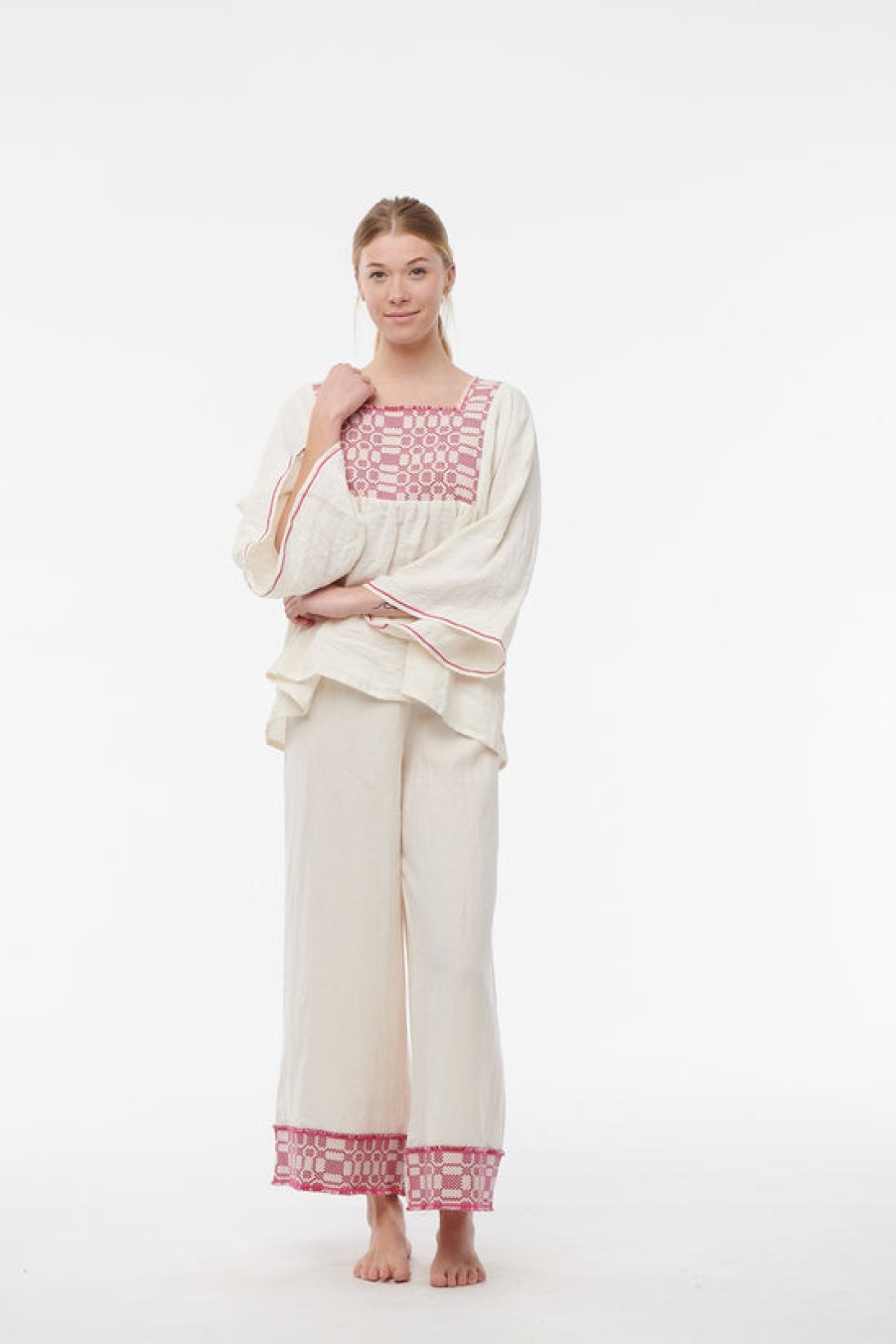 Clothing Nina Leuca | Nina Leuca, Embroidered Cream/Pink Top