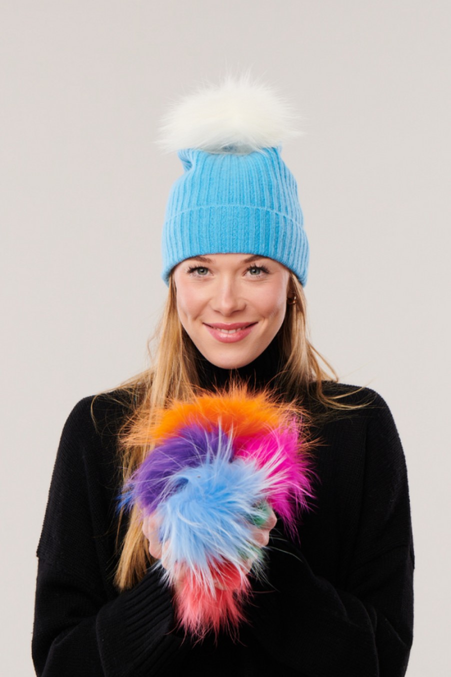 Accessories Snapdragon Designs | Cashmere Ribbed Hat With Pom Pom