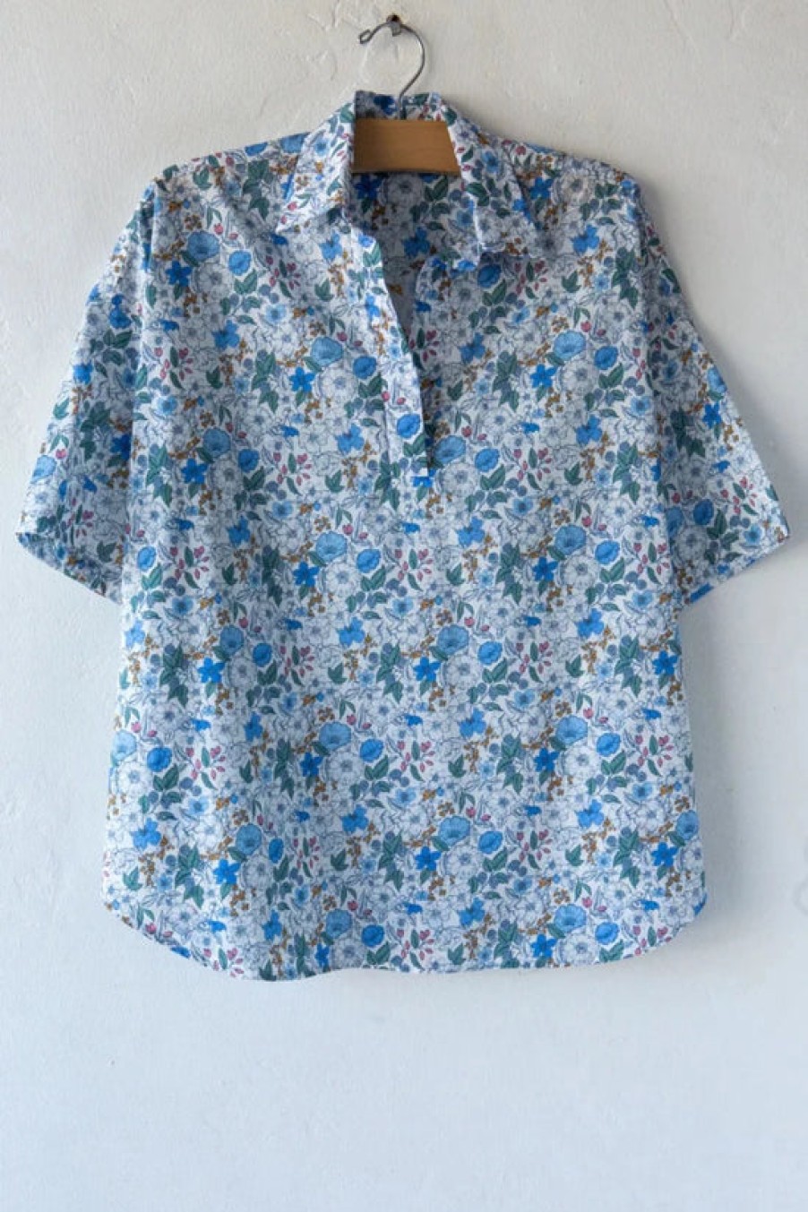 Clothing Lost u0026 Found | Lost & Found, Short Sleeve Boxy Blouse- Blue