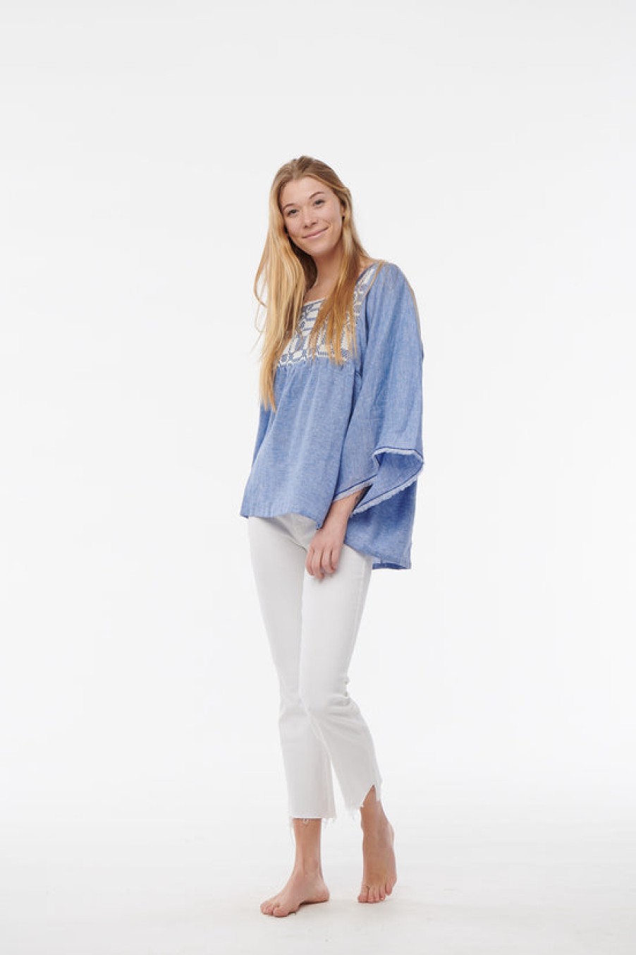 Clothing Nina Leuca | Nina Leuca, Denim Blue Linen Top