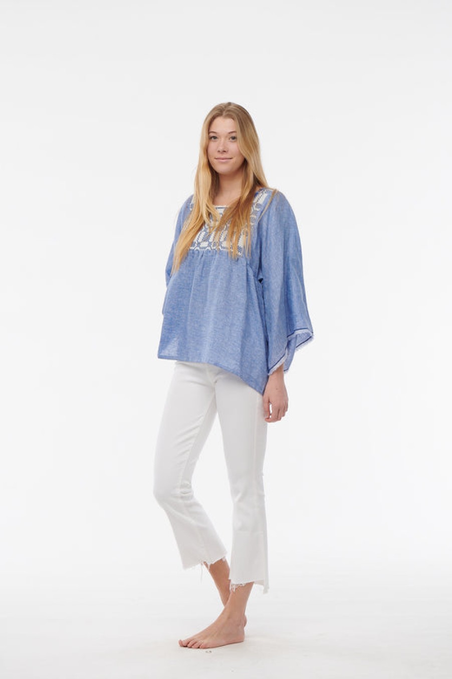 Clothing Nina Leuca | Nina Leuca, Denim Blue Linen Top