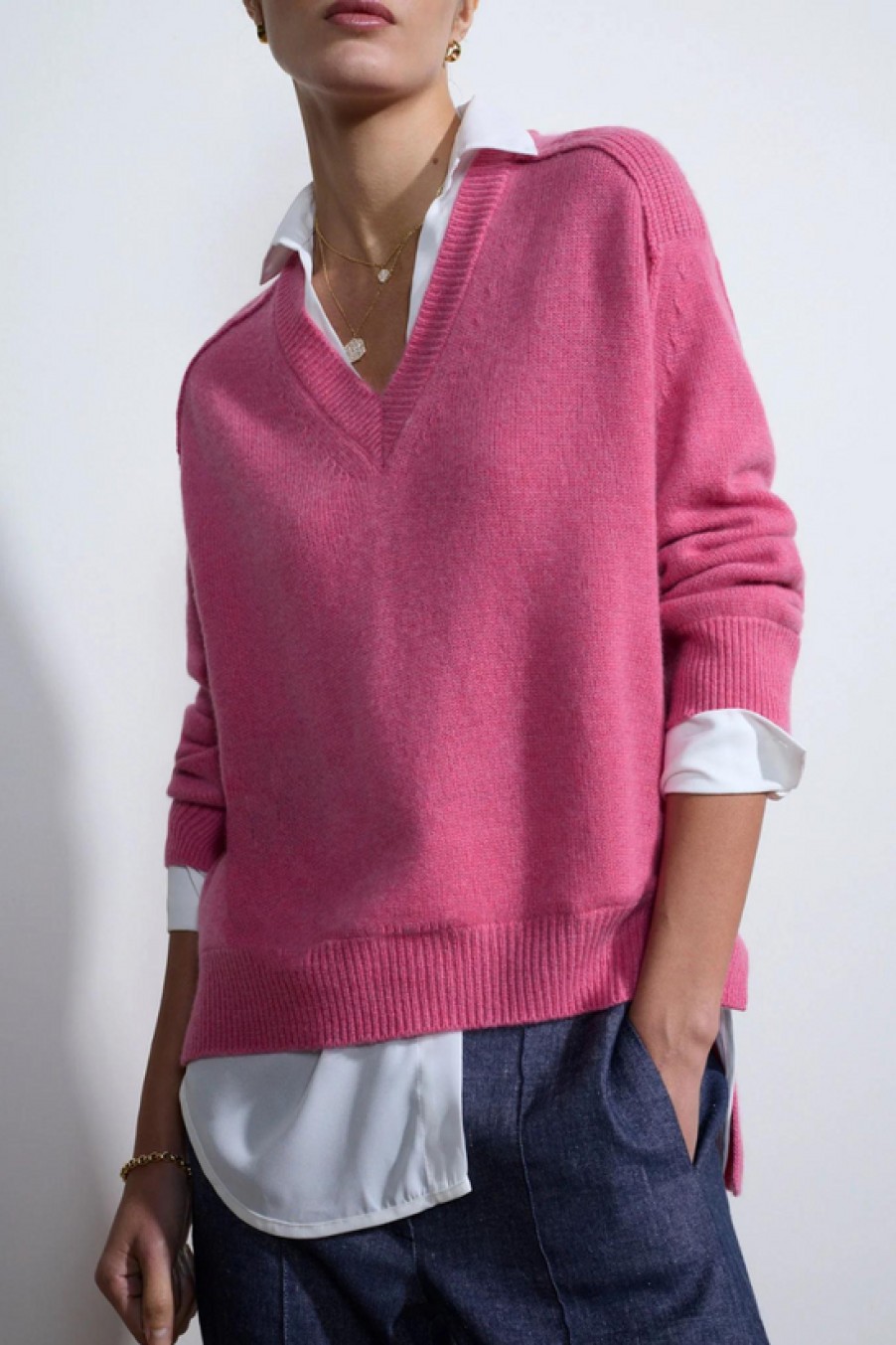 Clothing Brochu Walker | Brochu Walker, The Looker Layered V-Neck- Aster Pink/White