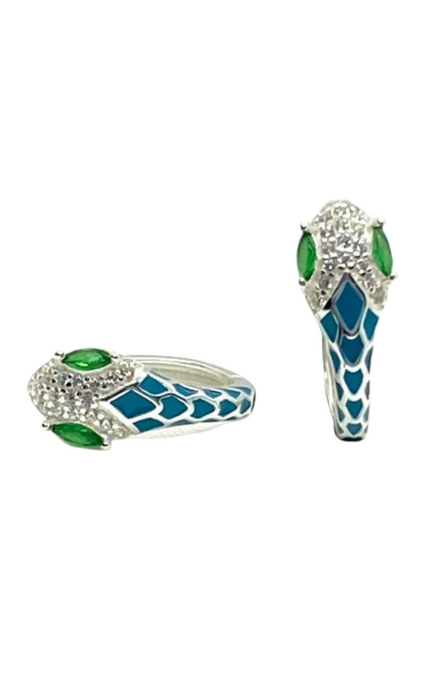 Jewelry The Makery Collection | The Makery, Silver, Blue And Green Snake Huggie Earrings