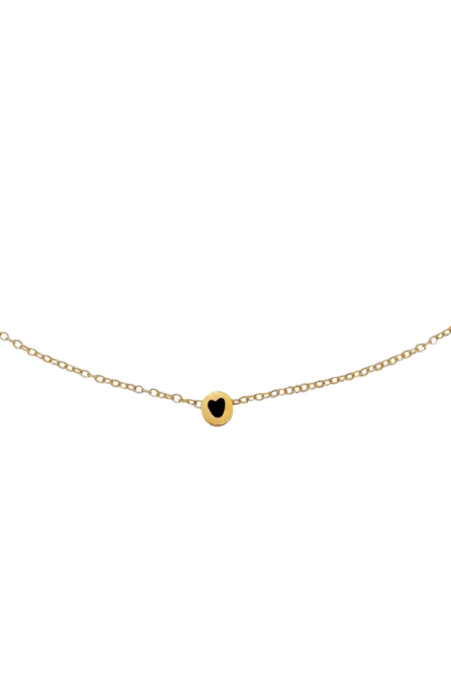 Jewelry The Makery Collection | The Makery, Gold Choker Chain Necklace With Black Enamel Heart On Mini Charm