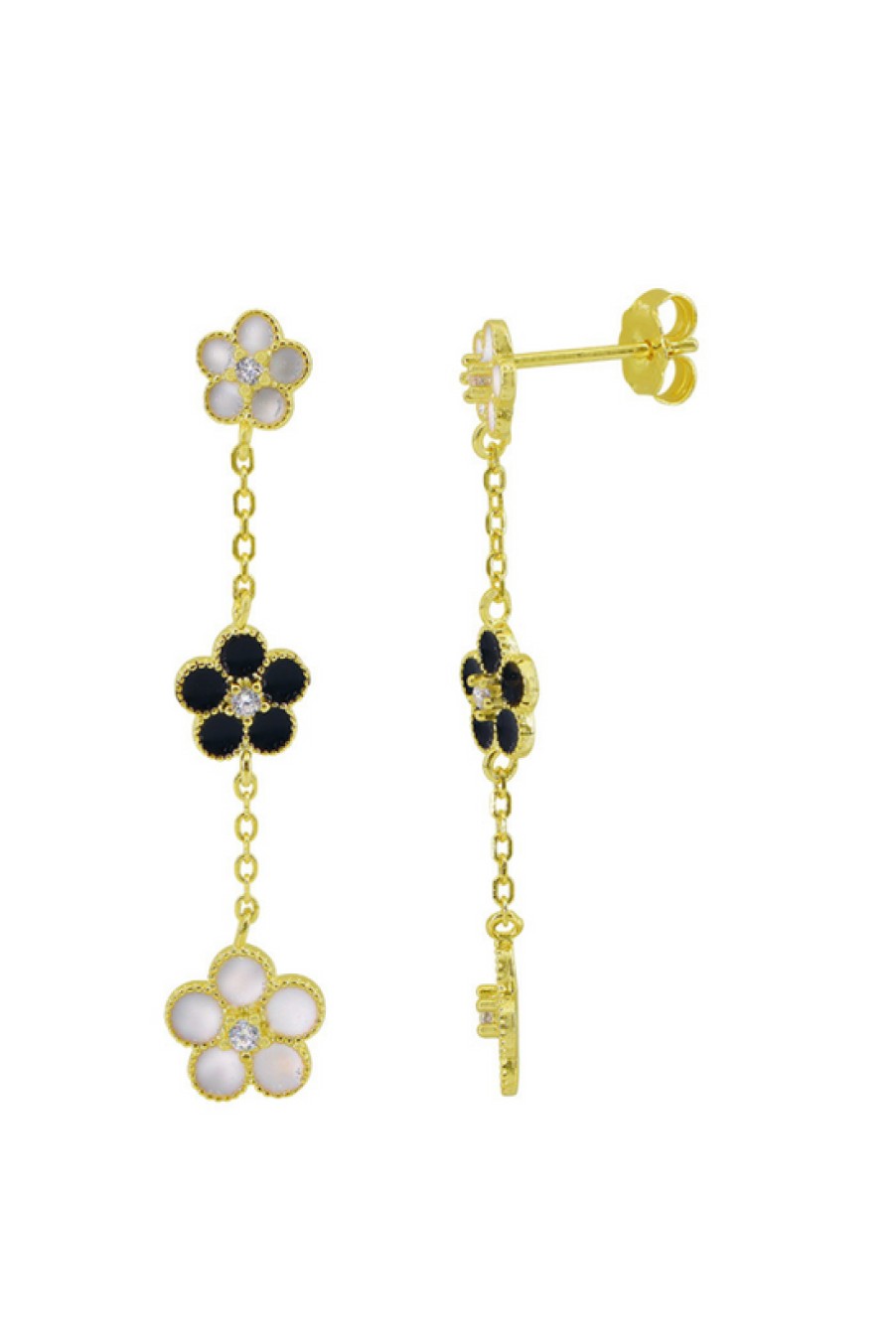 Jewelry Bamiyan | Gold Triple Flower Dangly Earrings