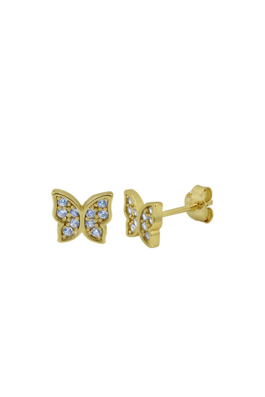 Jewelry Bamiyan | Gold 2-Wing Butterfly Stud Earrings With Cubic Zirconia