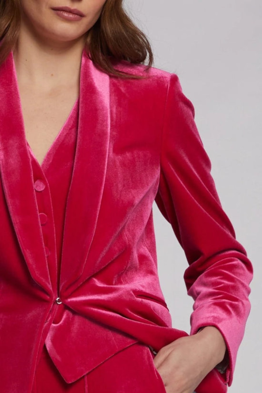 Clothing Vilagallo | Vilagallo, Velvet Smoking Jacket- Hot Pink