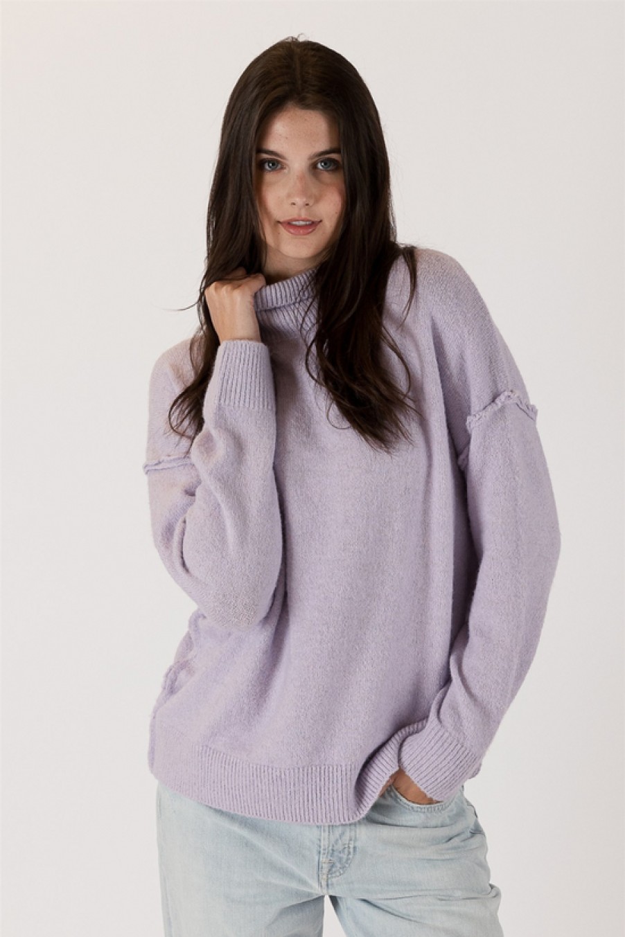 Clothing Lyla+Luxe | Lyla+Luxe, Ella Lightweight Mockneck Sweater With Seam Detail- Violet