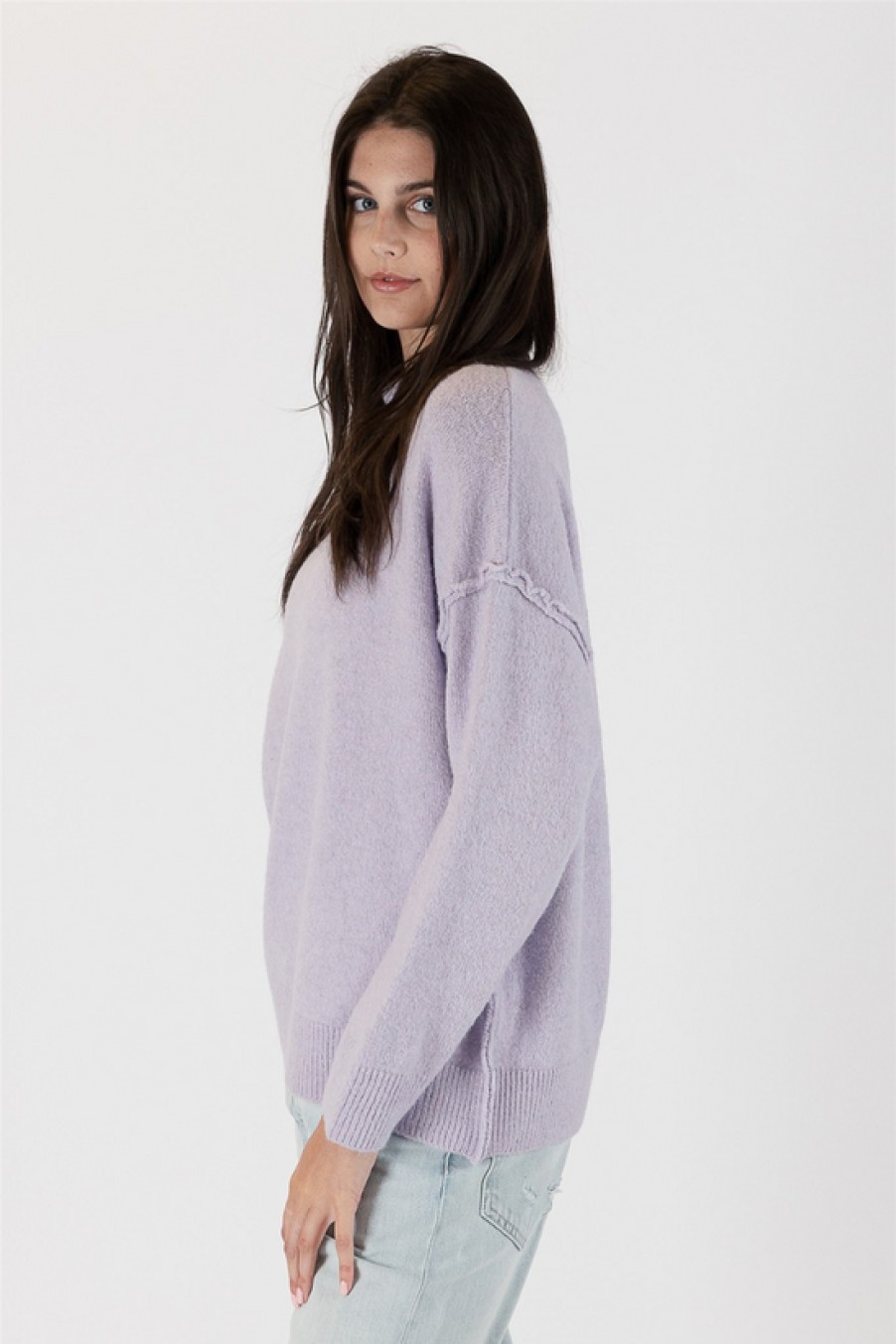 Clothing Lyla+Luxe | Lyla+Luxe, Ella Lightweight Mockneck Sweater With Seam Detail- Violet