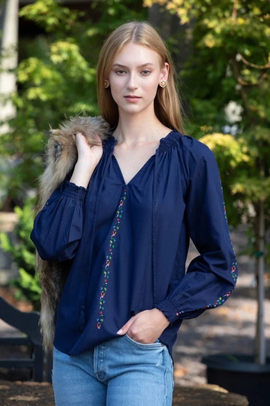 Clothing Rungolee | Rungolee, Juliette Full Sleeve Blouse- Navy Multi