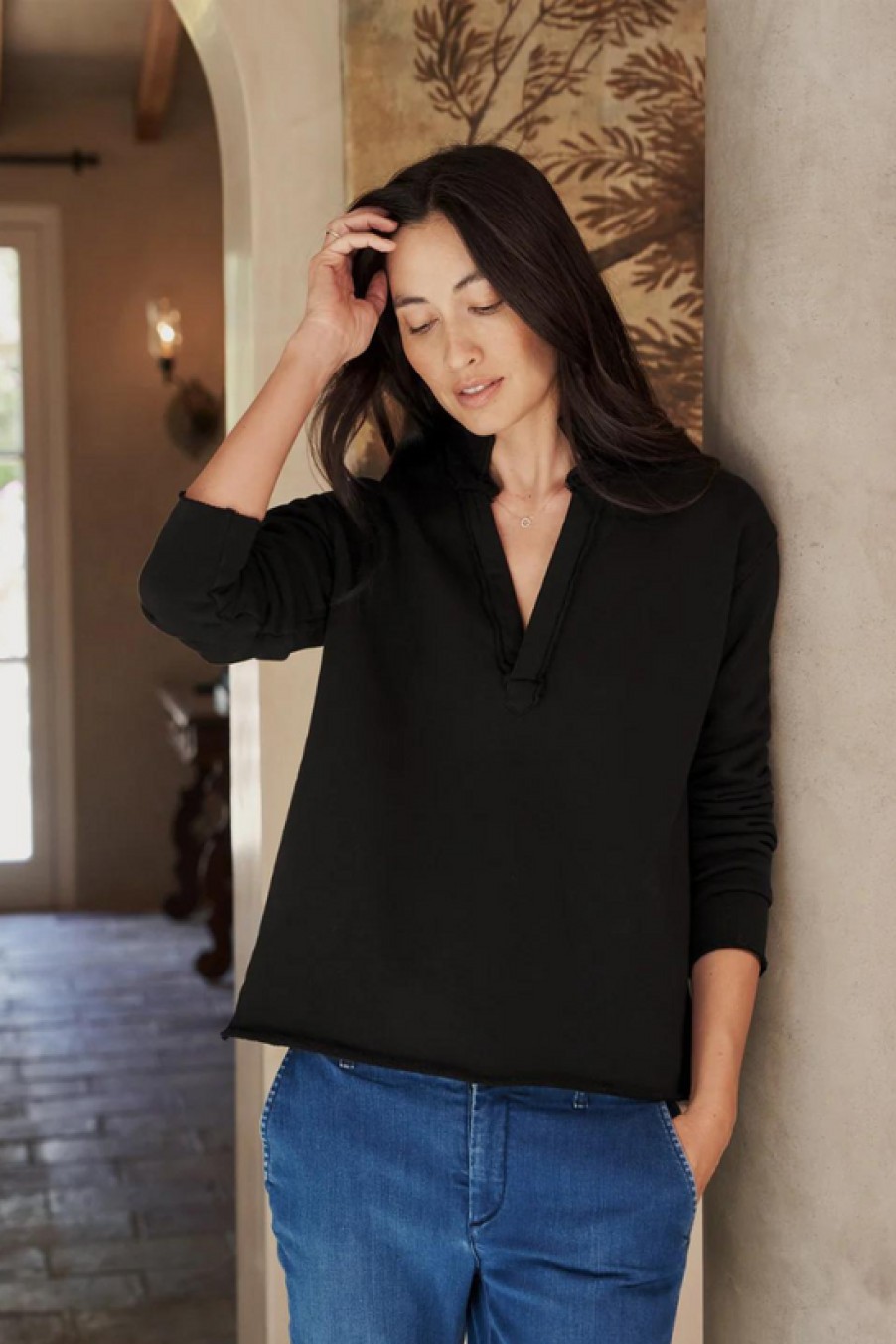 Clothing Frank u0026 Eileen | Frank & Eileen, Patrick Popover Henley- Triple Fleece, Black