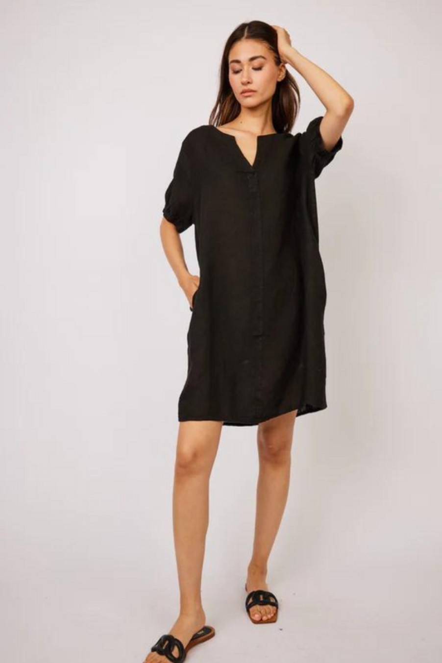 Clothing Pistache | Pistache, Ss Linen Dress W/ Patch Pocket