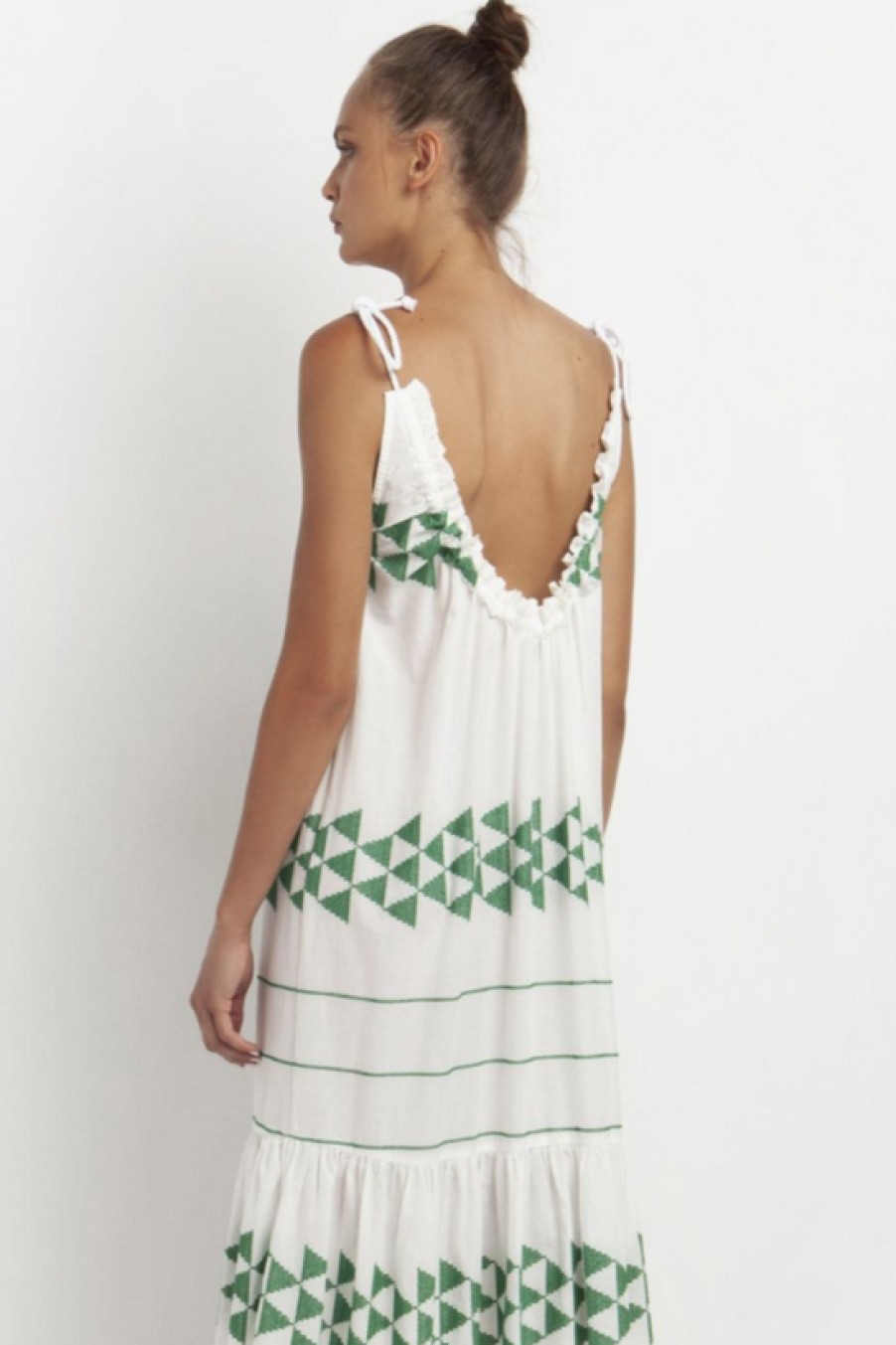 Clothing Greek Archaic Kori | Greek Archaic Kori, Short Arrow Dress With Rope Ties- White/Green