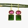 Jewelry Schmuckoo | Schmuckoo, Oval & Square Earrings- Pink & Green Tourmaline