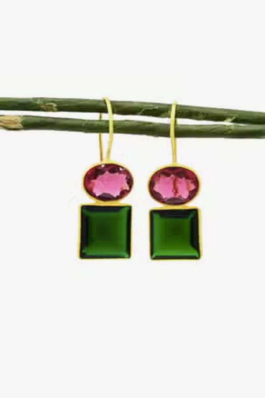 Jewelry Schmuckoo | Schmuckoo, Oval & Square Earrings- Pink & Green Tourmaline