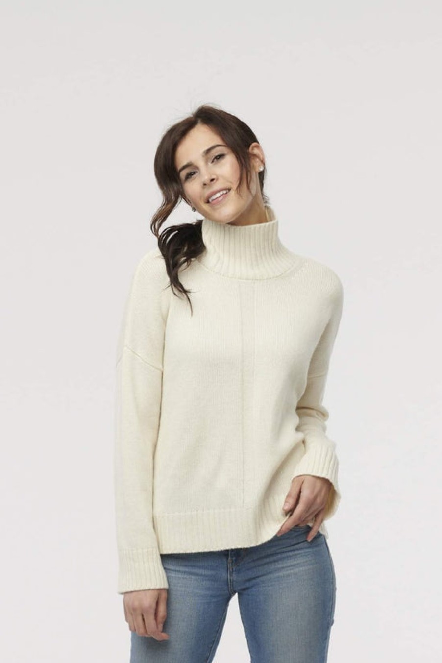 Clothing Snapdragon Designs | Cashmere T-Neck Sweater- Ivory