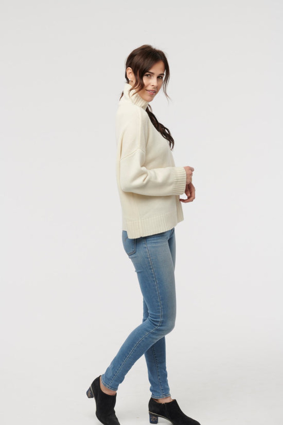 Clothing Snapdragon Designs | Cashmere T-Neck Sweater- Ivory