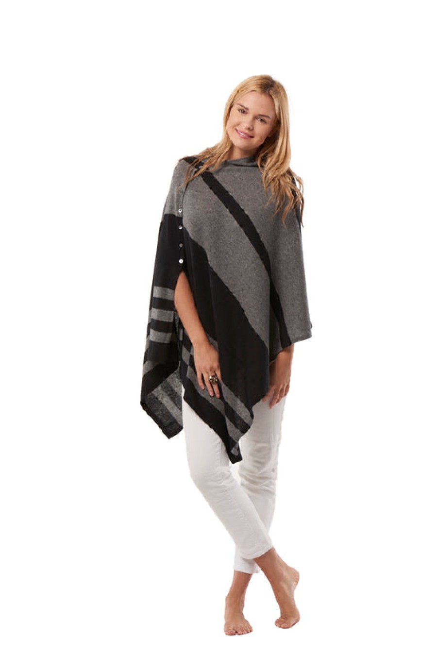 Clothing Snapdragon Designs | Cashmere Button Poncho- Striped