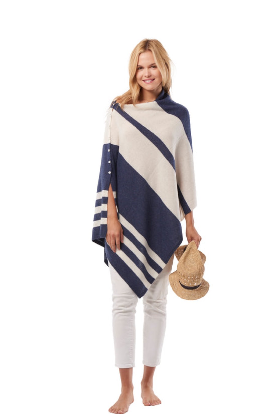 Clothing Snapdragon Designs | Cashmere Button Poncho- Striped