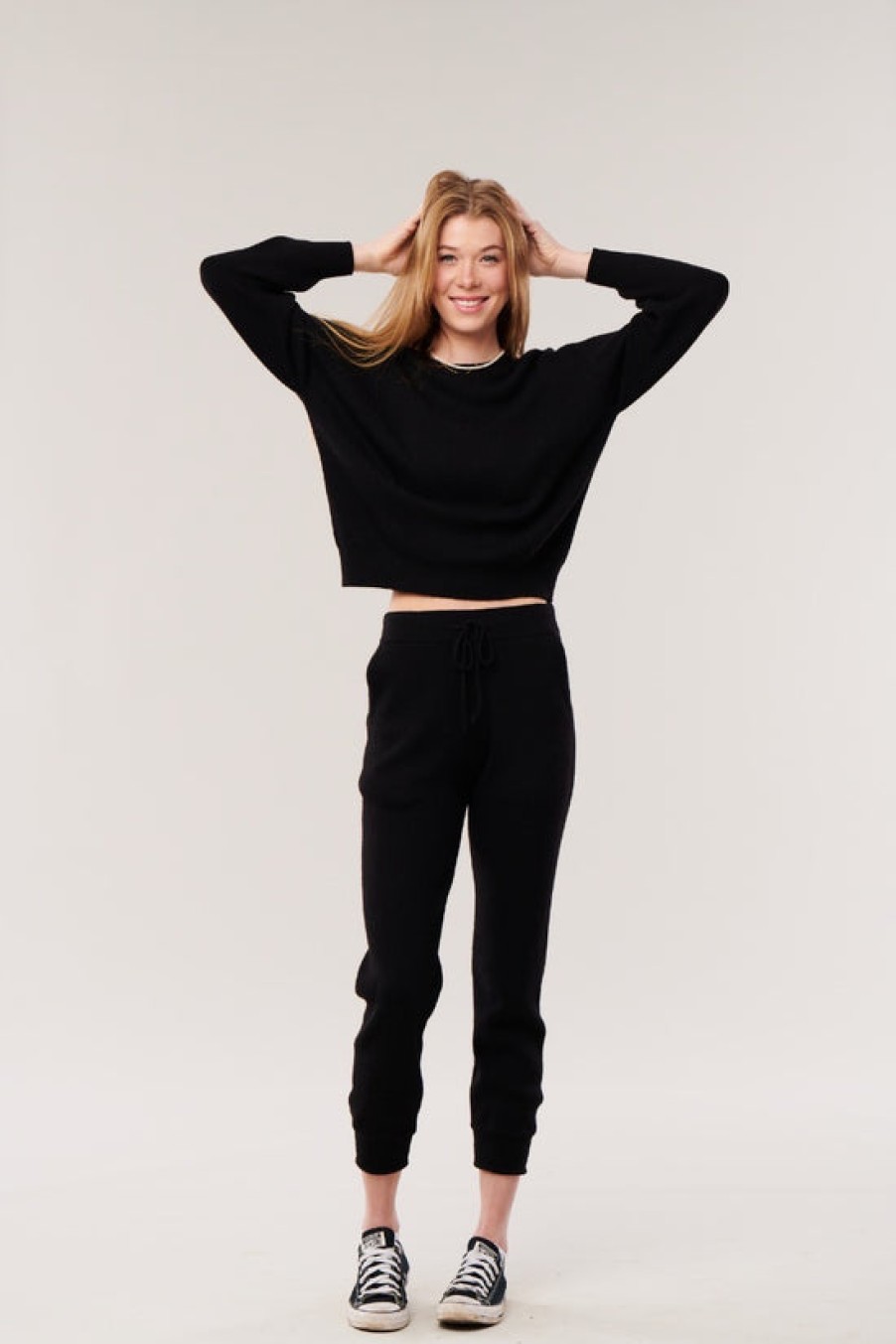 Clothing Snapdragon Designs | Cashmere Thin Ribbed Lounge Sweater- Black