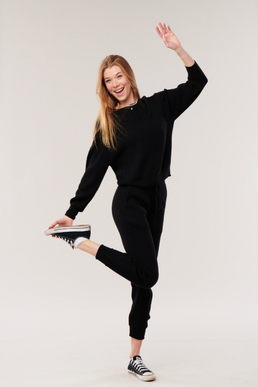 Clothing Snapdragon Designs | Cashmere Thin Ribbed Lounge Sweater- Black